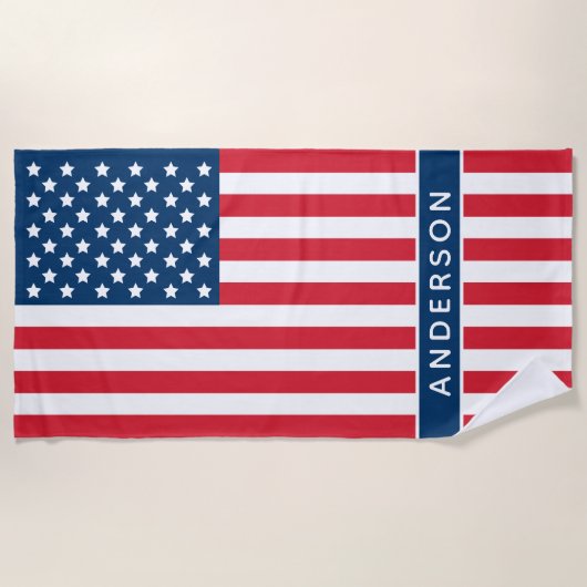 Amerikaanse vlag Red White Blue aangepaste monogra Strandlaken (Voorkant)