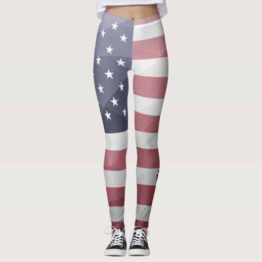 Amerikaanse vlag Red White Blue Geometric Mesh Mon Leggings (Voorkant)