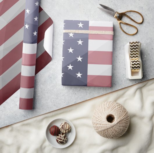 Amerikaanse vlag Red White Blue Geometric Mesh Pat Cadeaupapier (Crafts)