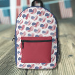 Amerikaanse vlag Red White Blue Patriotic Bedrukte Rugzak<br><div class="desc">Schattigee Patriottische Amerikaanse vlag rustieke hart patroon afgedrukt rugzak. Beschikt over een patroon van rustieke of verontrustend uitziende Amerikaanse Flag harten om een leuk rood, wit en blauw afbeelding te maken! Perfect voor 4 juli, Memorial Day, Veteranendag en meer! Geweldig voor terug naar school voor uw kinderen, of voor een...</div>