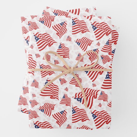 Amerikaanse vlag Red White Blue Random Pattern Inpakpapier Vel (In situ)