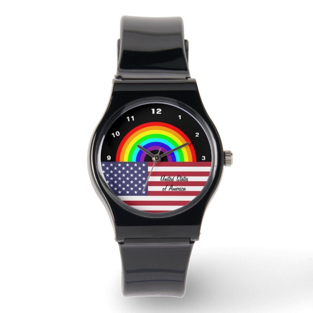 Amerikaanse vlag Regenboog horloge, liefde VS, LGB Horloge (Voorkant)