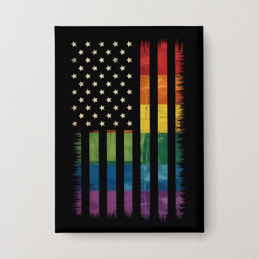 Amerikaanse Vlag Regenboog Pride Homoseksueel Lesb Button (Voorkant)