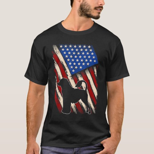 -Amerikaanse vlag Retro Portugese waterhond 4 T-shirt (Voorkant)