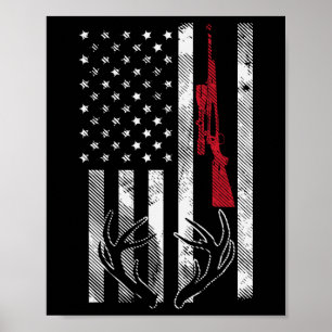 Amerikaanse vlag Rifle Antler  Deer Hunting Hu Poster