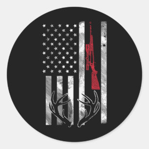 Amerikaanse vlag Rifle Antler Deer Hunting Hu Ronde Sticker
