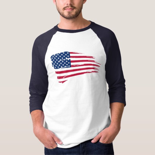Amerikaanse vlag rip Basic 3/4 Sleeve Raglan T-shirt (Voorkant)