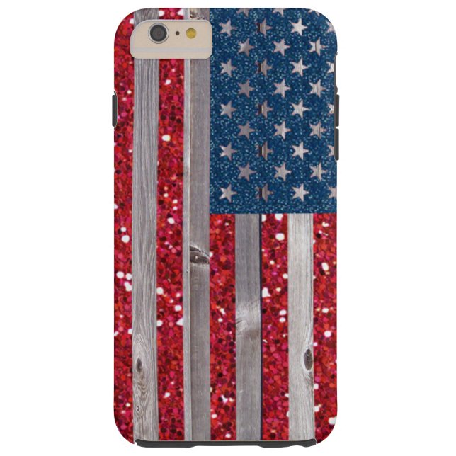 Amerikaanse vlag Rode Blauwe Glitter  Wood Panels Case-Mate iPhone Case (Achterkant)