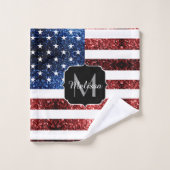 Amerikaanse vlag rode blauwe muggen monogram bad handdoek (Wasdoekje)