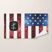 Amerikaanse vlag rode blauwe muggen monogram bad handdoek (Handdoek)