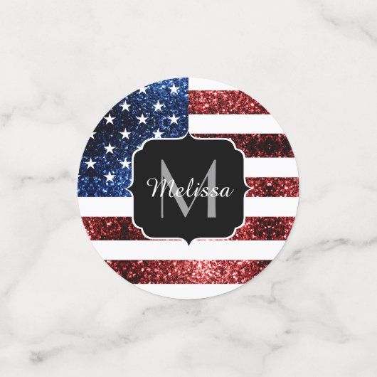 Amerikaanse vlag rode blauwe muggen monogram confetti (Kleine voorkant)