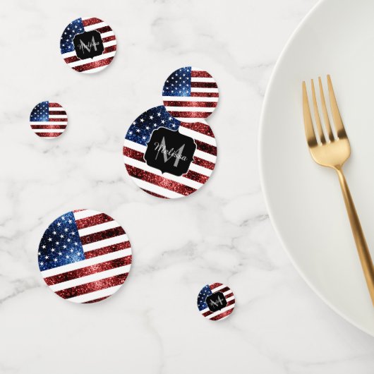 Amerikaanse vlag rode blauwe muggen monogram confetti (Groep)