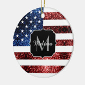 Amerikaanse vlag rode blauwe muggen monogram keramisch ornament (Links)