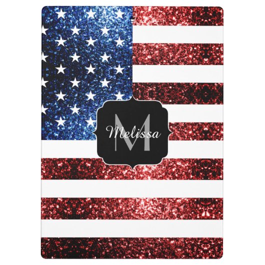 Amerikaanse vlag rode blauwe muggen monogram klembord (Achterkant)