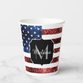 Amerikaanse vlag rode blauwe muggen monogram papieren bekers (Achterkant)