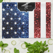 Amerikaanse vlag rode blauwe muggen monogram theedoek (Gevouwen)