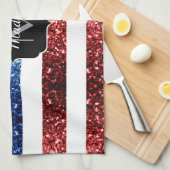 Amerikaanse vlag rode blauwe muggen monogram theedoek (Quarter Fold)