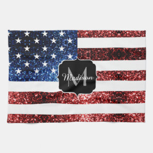 Amerikaanse vlag rode blauwe muggen monogram theedoek