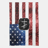 Amerikaanse vlag rode blauwe muggen monogram theedoek (Verticaal)