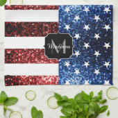 Amerikaanse vlag rode blauwe muggen monogram theedoek (Gevouwen)