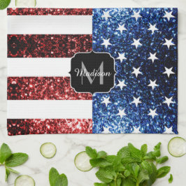 Amerikaanse vlag rode blauwe muggen monogram theedoek