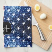 Amerikaanse vlag rode blauwe muggen monogram theedoek (Quarter Fold)