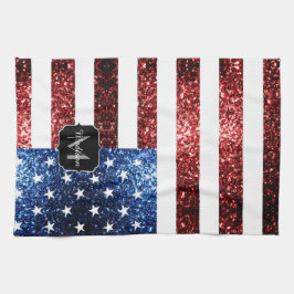 Amerikaanse vlag rode blauwe muggen monogram theedoek