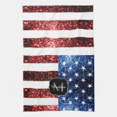 Amerikaanse vlag rode blauwe muggen monogram theedoek (Verticaal)