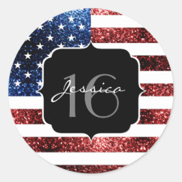 Amerikaanse vlag rode blauwe muggen zweet 16 ronde sticker