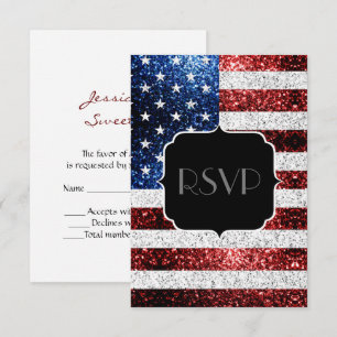 Amerikaanse vlag rode blauwe sparkles Glitters Swe RSVP Kaartje