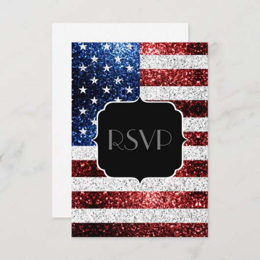 Amerikaanse vlag rode blauwe sparkles Glitters Swe RSVP Kaartje (Voorkant / Achterkant)