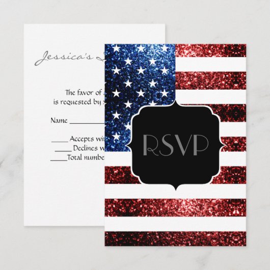 Amerikaanse vlag rode blauwe sparkles Glitters Swe RSVP Kaartje (Voorkant / Achterkant)