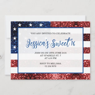 Amerikaanse vlag rode blauwe sparkles Sweet 16 ele Kaart
