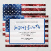Amerikaanse vlag rode blauwe sparkles Sweet 16 ele Kaart (Voorkant / Achterkant)