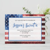 Amerikaanse vlag rode blauwe sparkles Sweet 16 ele Kaart (Staand voorkant)