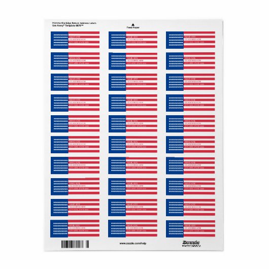 Amerikaanse vlag Rode Blauwe Stars Stripes Etiket (Full Sheet)