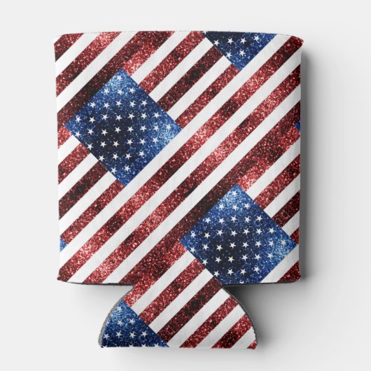 Amerikaanse vlag rode en blauwe mousserende glitte blikjeskoeler (Achterkant)