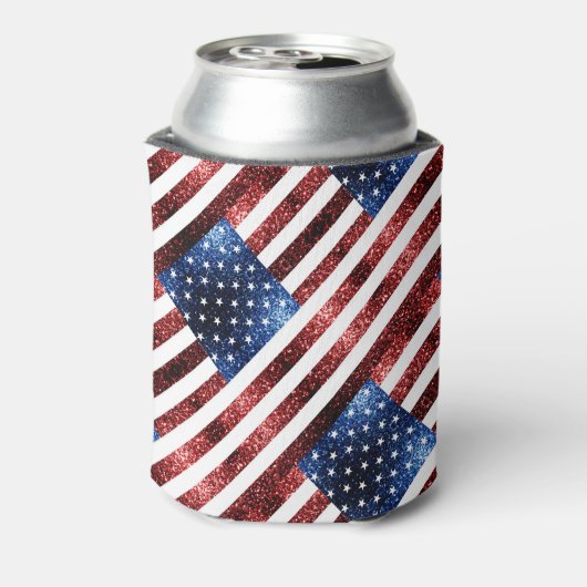 Amerikaanse vlag rode en blauwe mousserende glitte blikjeskoeler (Blikje Achterkant)