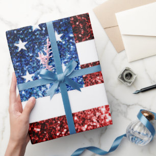 Amerikaanse vlag rode en blauwe mousserende glitte cadeaupapier