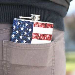 Amerikaanse vlag rode en blauwe mousserende glitte heupfles