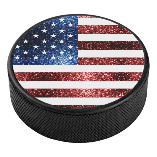 Amerikaanse vlag rode en blauwe mousserende glitte hockey puck (3/4)
