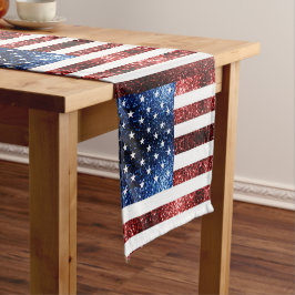 Amerikaanse vlag rode en blauwe mousserende glitte korte tafelloper