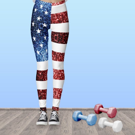 Amerikaanse vlag rode en blauwe mousserende glitte leggings