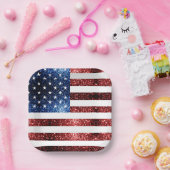 Amerikaanse vlag rode en blauwe mousserende glitte papieren bordje (Feest)
