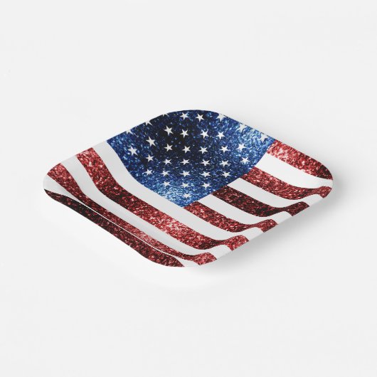 Amerikaanse vlag rode en blauwe mousserende glitte papieren bordje (Gebogen)