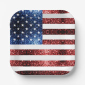 Amerikaanse vlag rode en blauwe mousserende glitte papieren bordje (Voorkant)