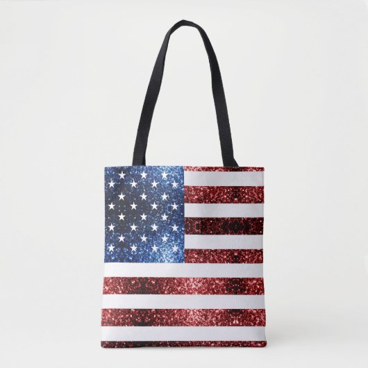 Amerikaanse vlag rode en blauwe mousserende glitte tote bag (Voorkant)