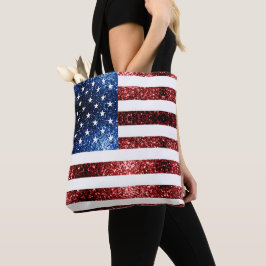 Amerikaanse vlag rode en blauwe mousserende glitte tote bag