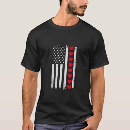 Amerikaanse vlag Rode harten US Patriottische lief T-shirt (Voorkant)