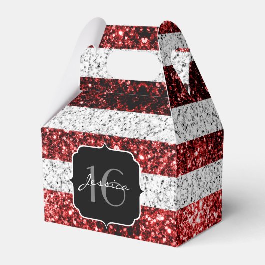 Amerikaanse vlag rode witte blauwe sparken glitter bedankdoosjes (Voorkant Zijde)